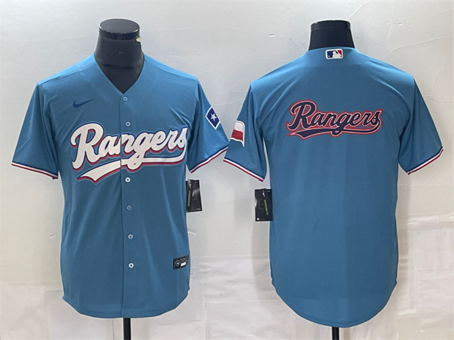 Men's Texas Rangers Blue Team Big Logo With Patch Cool Base Stitched Baseball Jersey Men's Texas Rangers Blue Team Big Logo With Patch Cool Base Stitched Baseball Jersey